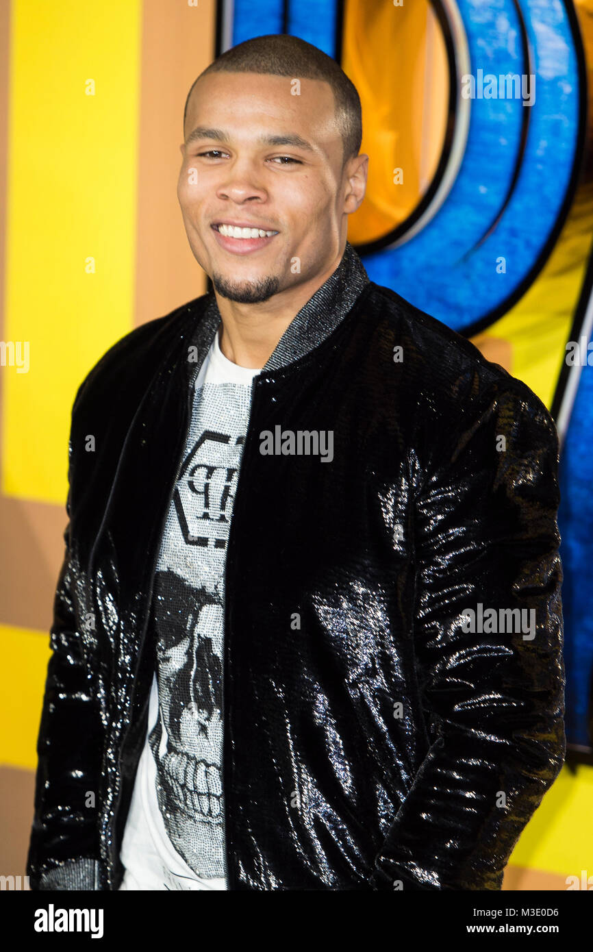 Chris Eubank Jr. besucht die Europäische Premiere von Marvel Studios' 'Black Panther' bei Eventim Apollo Hammersmith am 8. Februar 2018 in London, En Stockfoto