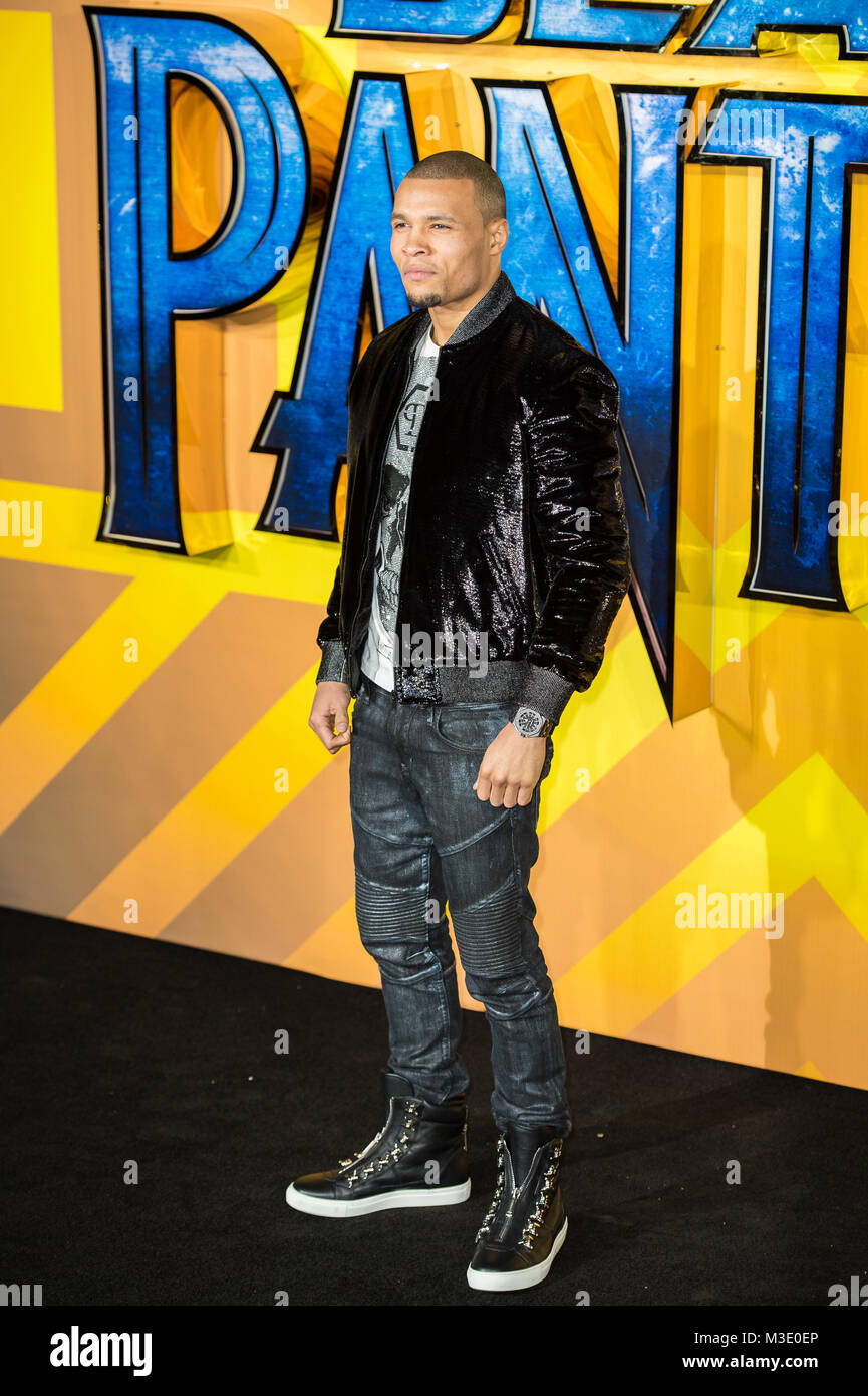 Chris Eubank Jr. besucht die Europäische Premiere von Marvel Studios' 'Black Panther' bei Eventim Apollo Hammersmith am 8. Februar 2018 in London, En Stockfoto