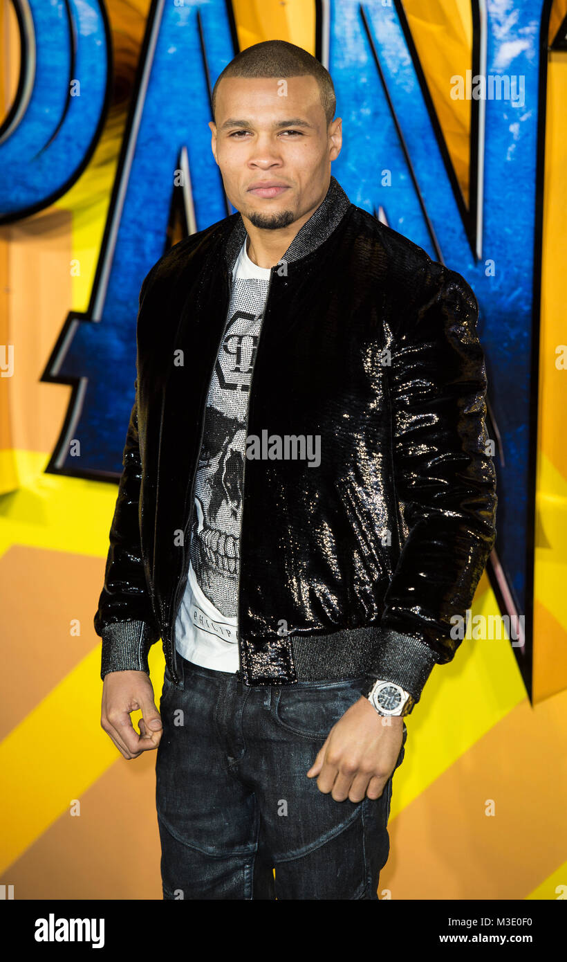 Chris Eubank Jr. besucht die Europäische Premiere von Marvel Studios' 'Black Panther' bei Eventim Apollo Hammersmith am 8. Februar 2018 in London, En Stockfoto