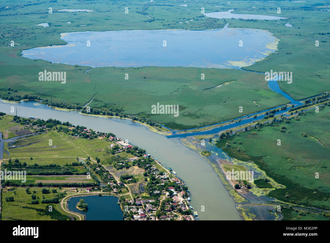 Luftaufnahme über Mila 23 (Meile 23) Dorf, im Donaudelta, Rumänien Stockfoto