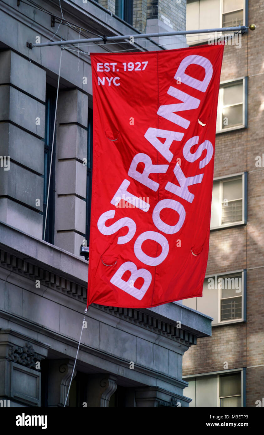Das Banner von Strand Bücher Buchhandlung. Manhattan, New York City, USA. Stockfoto