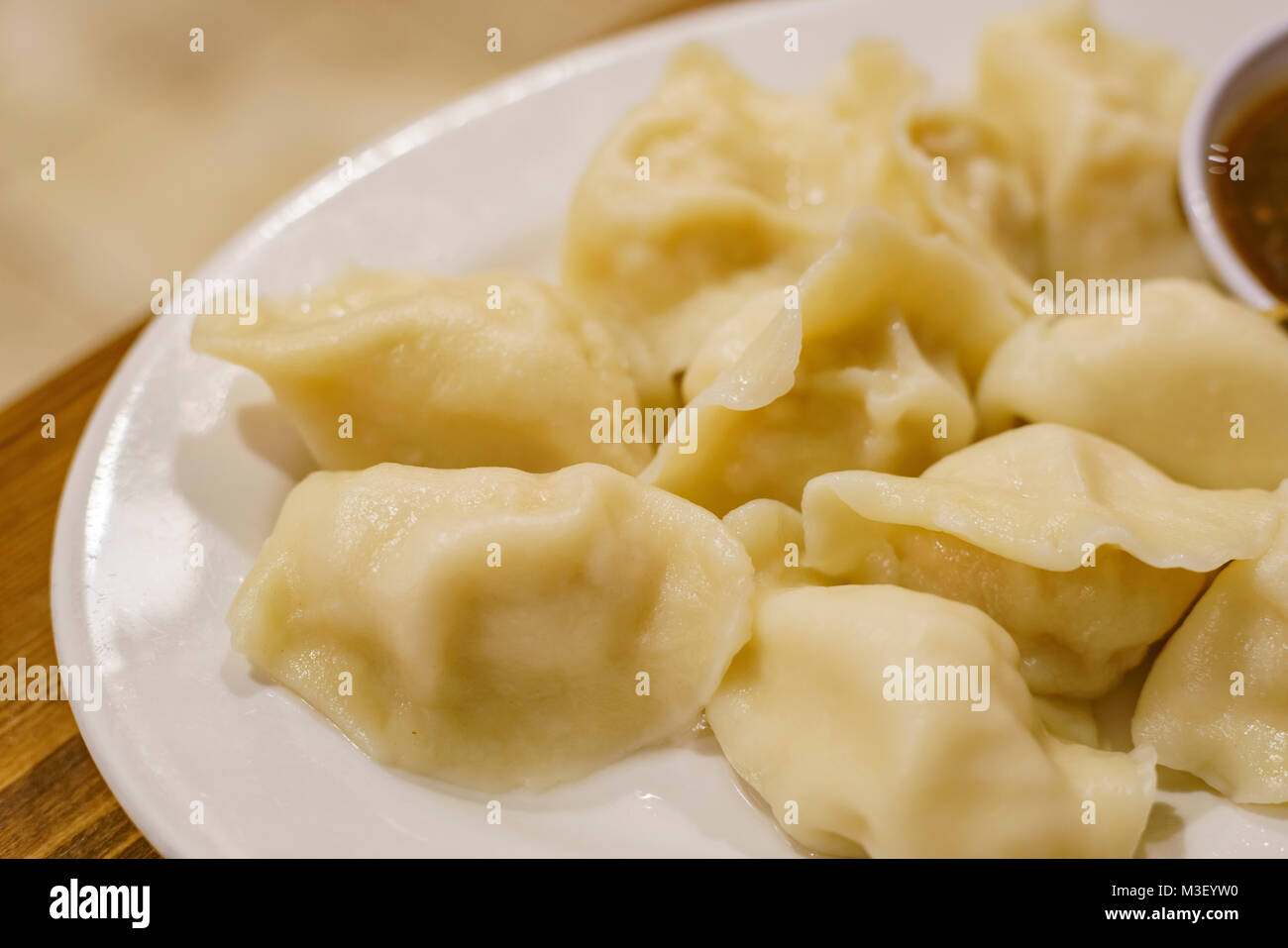 Nahaufnahme der Köstliche gekochte Garnelen Knödel, aßen in Los Angeles, Kalifornien, USA Stockfoto