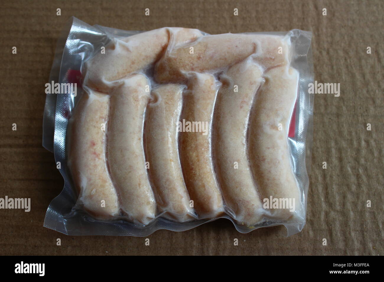 Hähnchen Wurst verpackt in einer Plastiktüte Paket Stockfoto