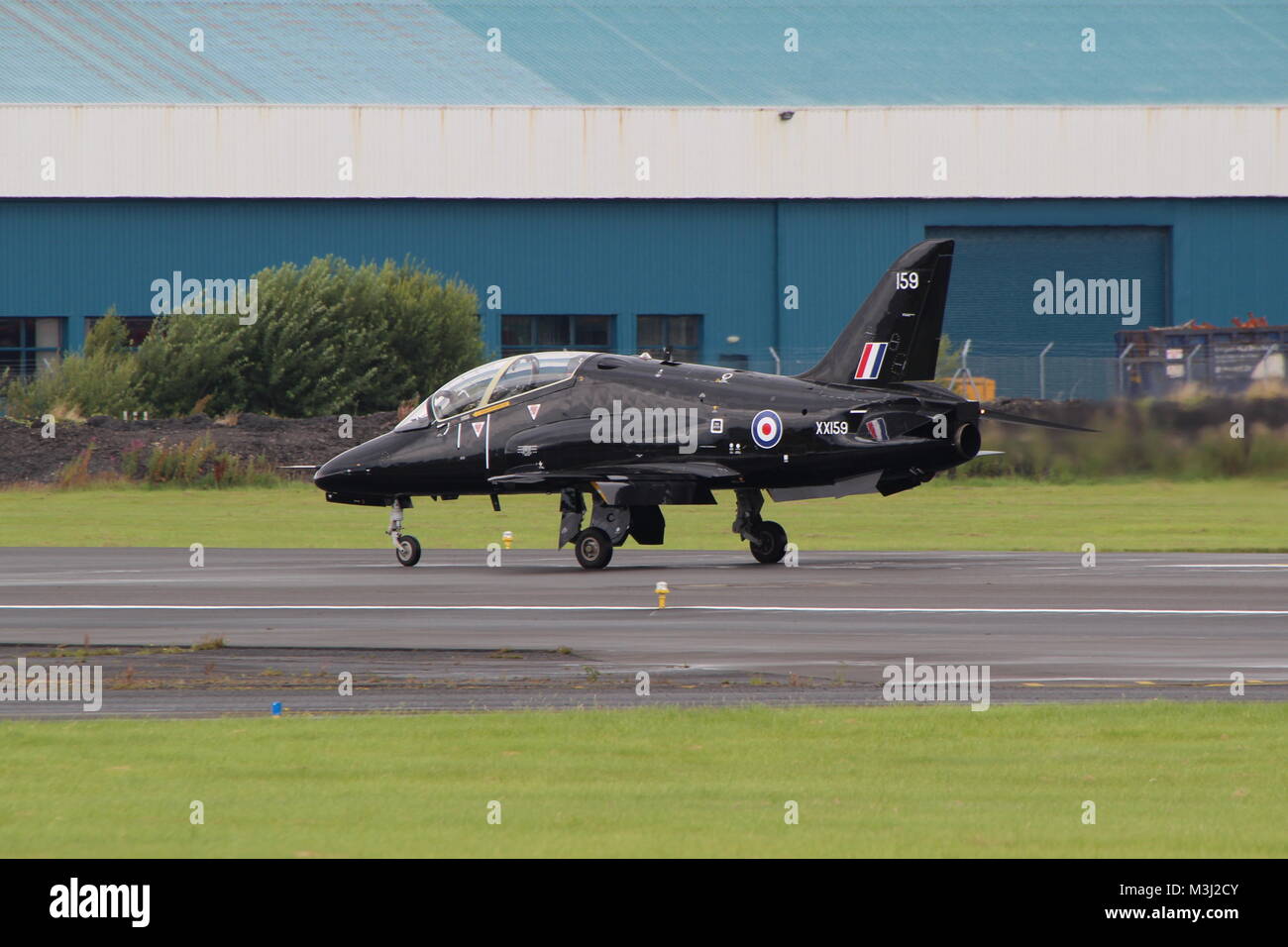 XX 159, BAe Hawk T1 Ein von der Royal Navy betrieben, bei Prestwick Flughafen während der Übung Sächsische Krieger 2017. Stockfoto