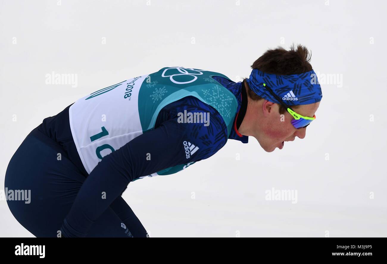 Gangneung, Südkorea. 11. Februar 2018. Andrew Musgrave (GBR, 10). Mens 15 km Skiathlon. Langlaufen. Pyeongchang 2018 Winter Olympics. Alpensia Cross Country Centre. Alpensia. Gangneung. Republik Korea. 11.02.2018. Credit: Sport in Bildern/Alamy leben Nachrichten Stockfoto