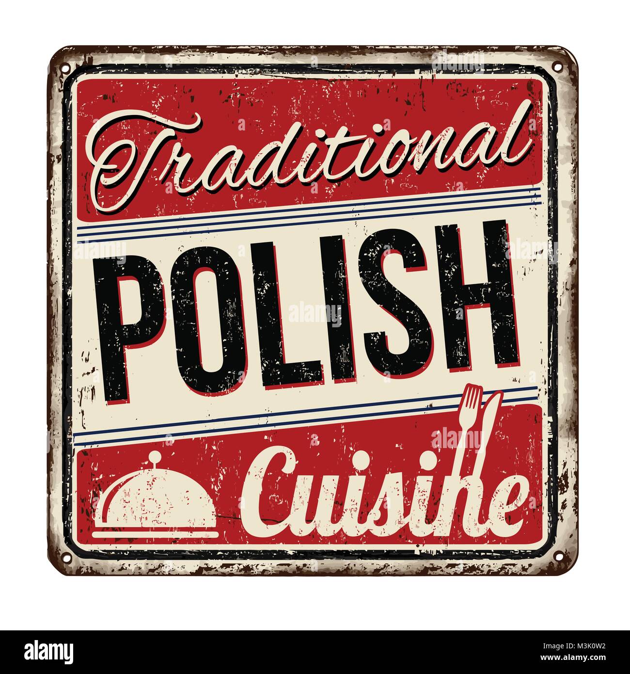 Traditionelle polnische Küche vintage rostiges Metall Zeichen auf weißem Hintergrund, Vector Illustration Stock Vektor
