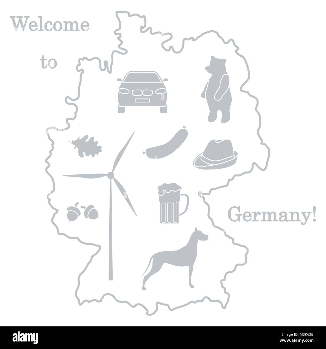 Vector Illustration mit verschiedenen Symbolen in Deutschland. Reisen und Freizeit. Design für Banner, Poster oder Drucken. Stock Vektor