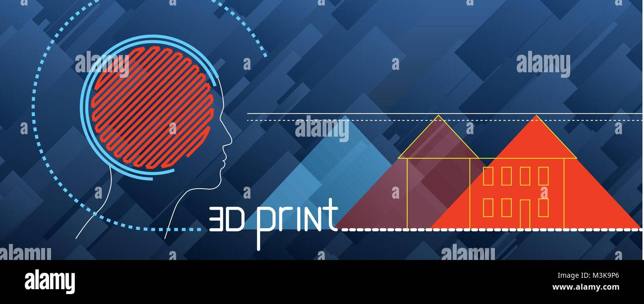 Set Abbildung über 3-D-Drucken, Drucker, Filament, g-Cod, Modellierung Prototyp Hintergrund Stock Vektor