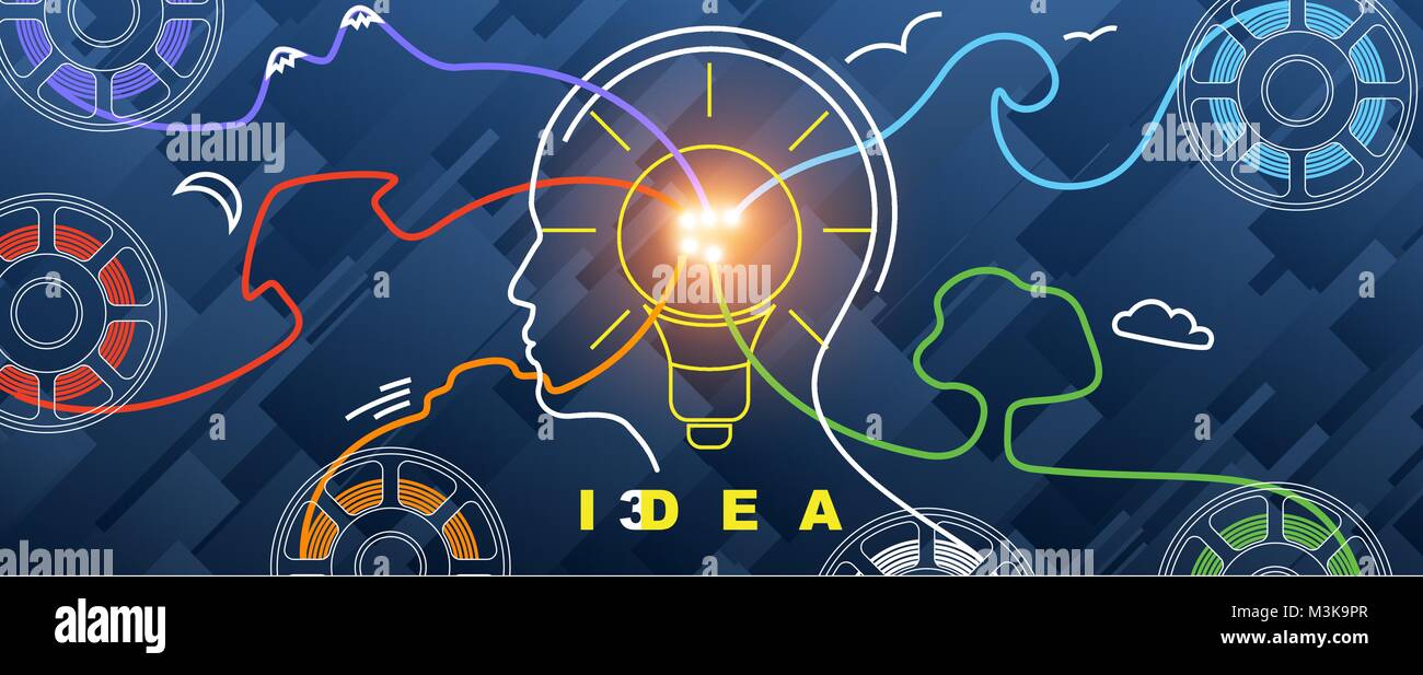 3D-Drucker und 3-D-Drucken, Filament, Modellierung, Prototyp engineering Hintergrund Stock Vektor