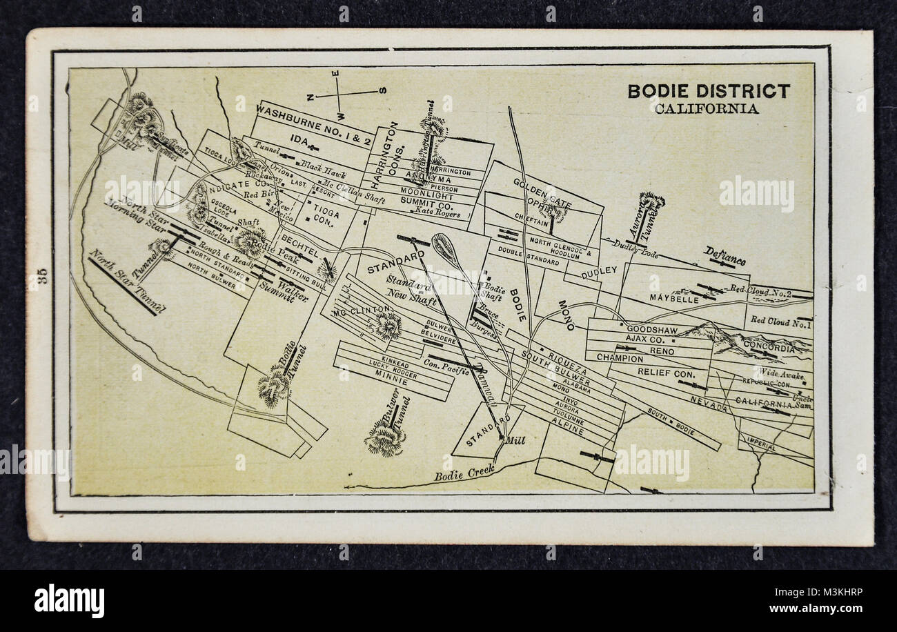 1882 Bradstreet Atlas Karte - Goldmine Karte - Bodie, Kalifornien - Usa Stockfoto