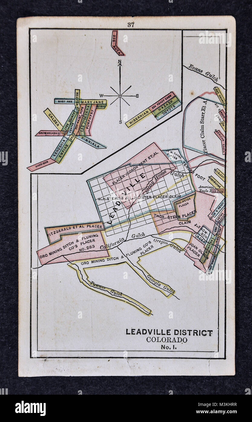 1882 Bradstreet Atlas Karte - Goldmine Karte - Leadville Mining District, Colorado Nr. 1 - Vereinigte Staaten Stockfoto