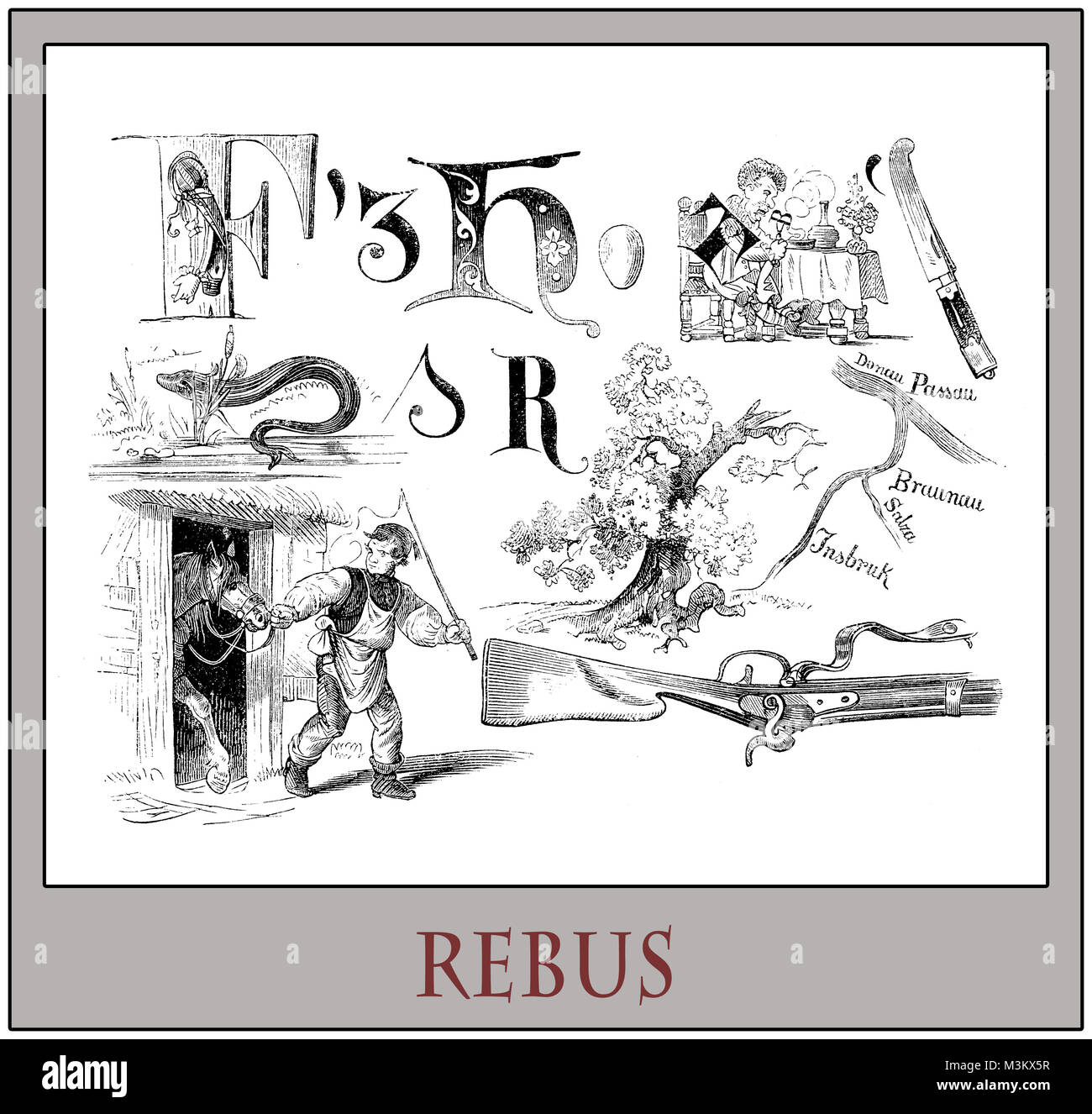 Rebus brain teaser in einem Jahrgang Deutsche Zeitschrift Stockfoto