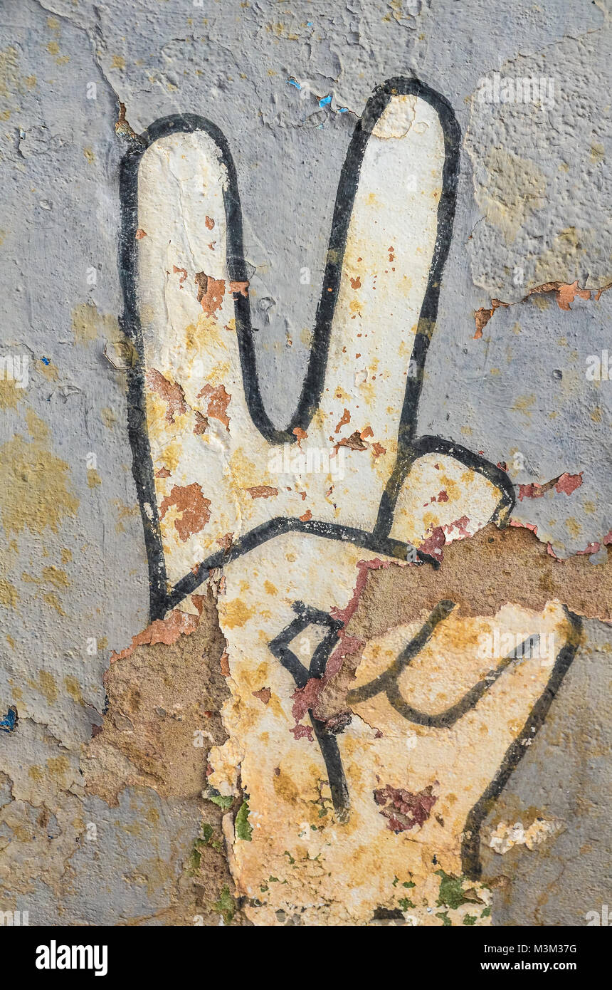Graffiti Friedenszeichen Hand Stockfoto