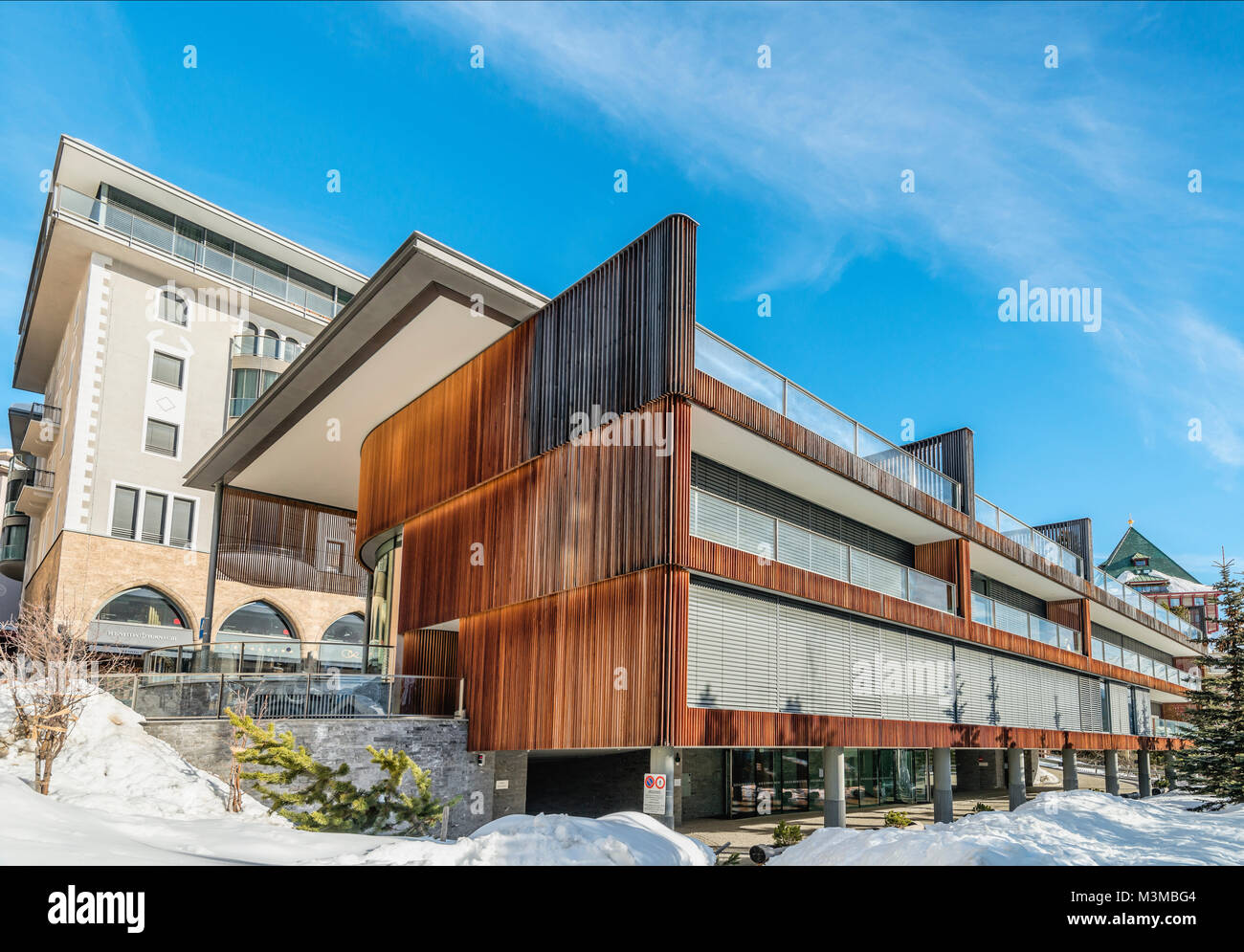 Architektur im Zentrum von St.Moritz, Graubünden, Schweiz Stockfoto
