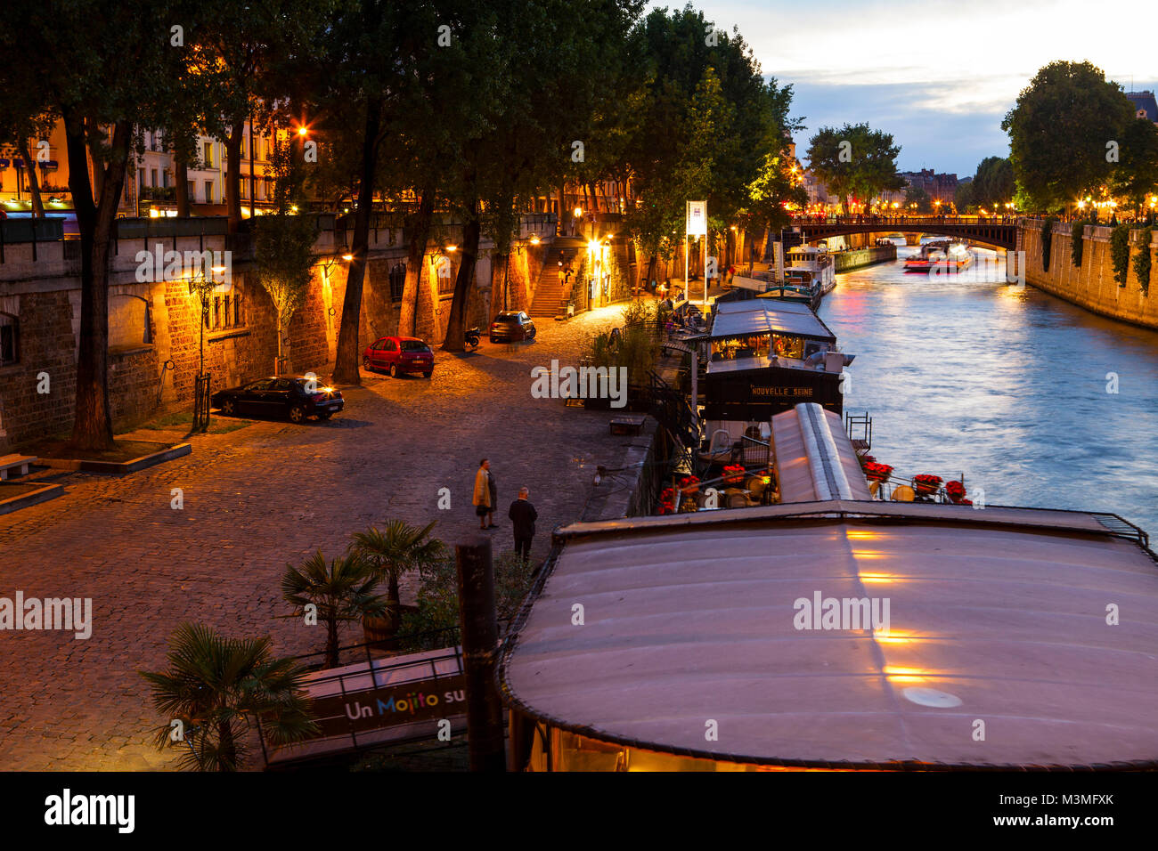PARIS, Frankreich, 11. JULI 2014: Nachtansicht der Fluss Seine in der Nacht. Paris, Frankreich. Stockfoto