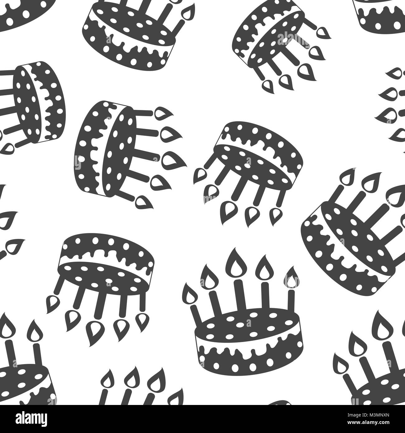 Kuchen mit Kerze nahtlose Muster Hintergrund. Business Flat Vector Illustration. Kuchen Torte symbol Muster. Stock Vektor