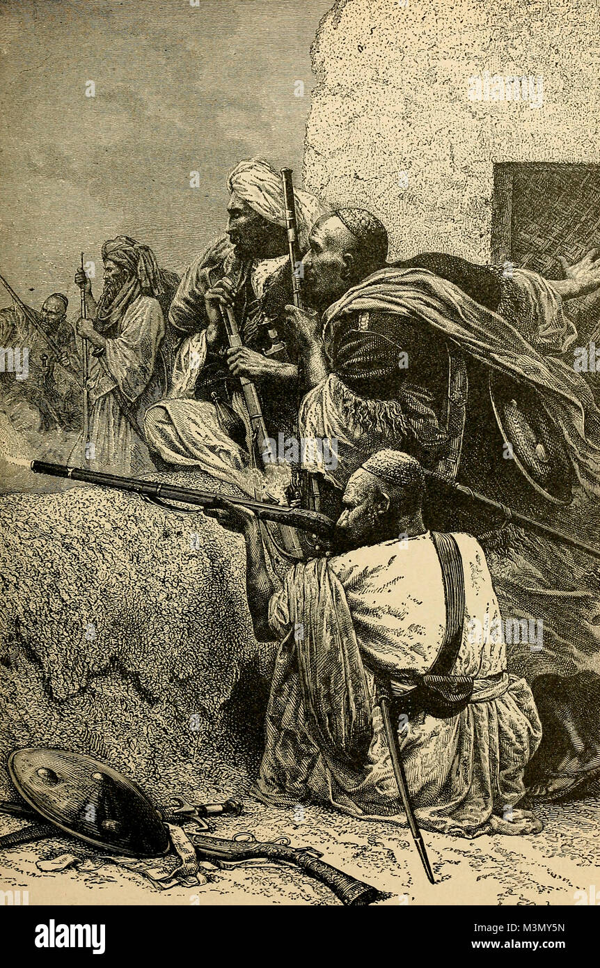 Huzareh Typen - Afridis angreifenden englischen Truppen Stockfoto