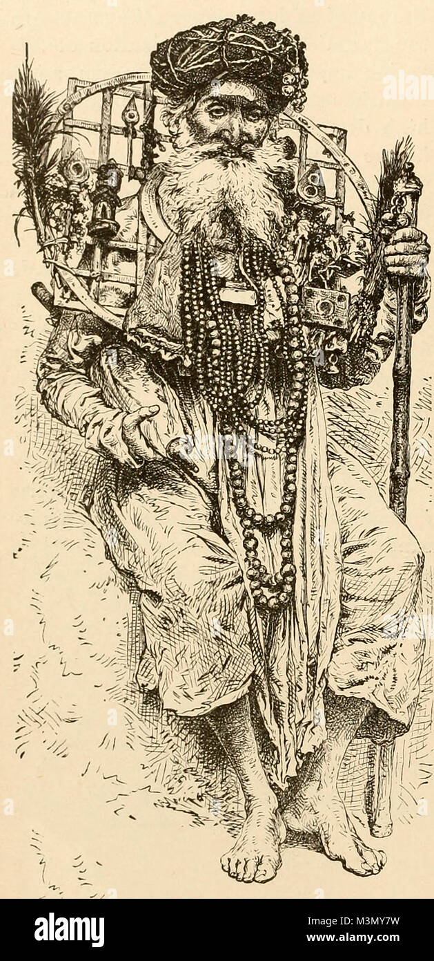 Hinduistischen Fakir Durchführung stirnreife aus Eisen an seinen Hals Stockfoto