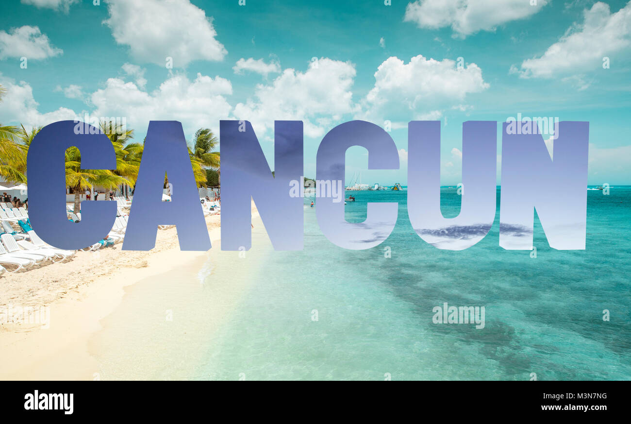 Bunte Cancun mit Strand im Hintergrund Stockfoto