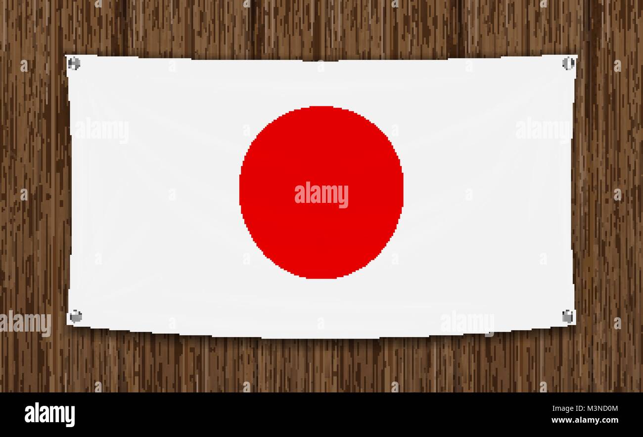 Japan Flagge auf einem dunklen Holz Wand Hintergrund Stock Vektor