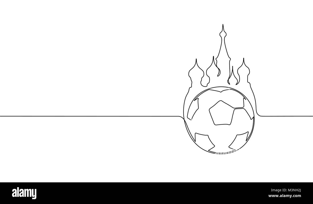 Eine durchgehende Linie kunst Russland Roter Platz Fußball-ball Silhouette. Meisterschaft finale Game Design eine Skizze Maßbild Vector Illustration Stock Vektor