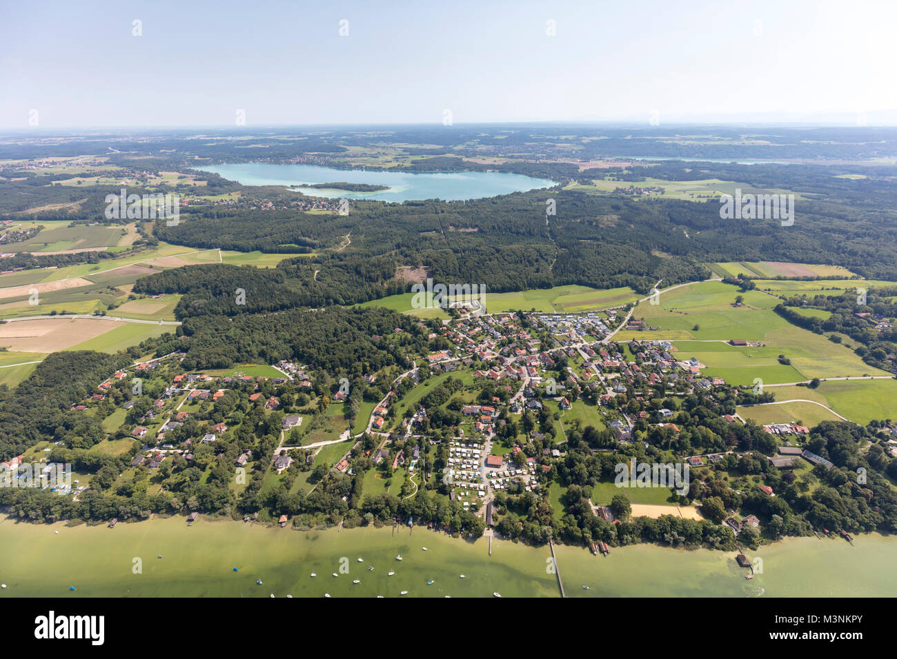 Luftaufnahme von Buch a.Ammersee, Inning am Ammersee, Bayern, Deutschland Stockfoto