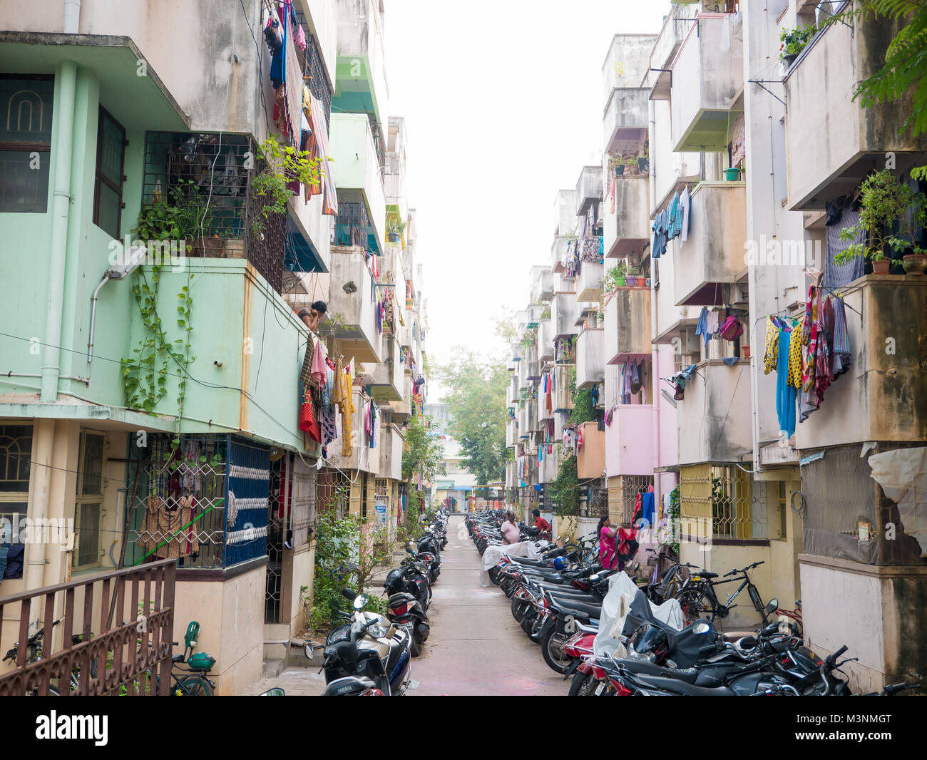 Chennai, Tamil Nadu, Indien. 14. Januar 2018. Eine Nachbarschaft leben in einer kleinen Straße in Chennai. Stockfoto