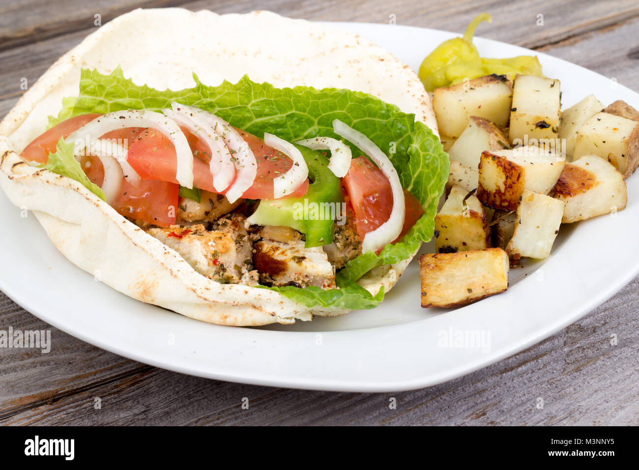 Huhn pita Sandwich Plate Stockfoto