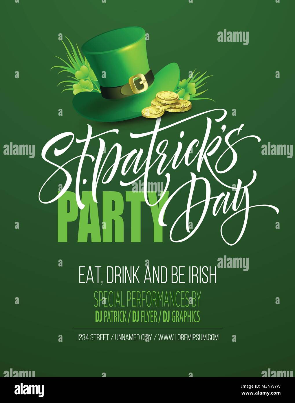 Saint Patricks Day Poster Design Hintergrund. Kalligrafische Schriftzüge Beschriftung Happy St Patricks Day. Vector Illustration Stock Vektor