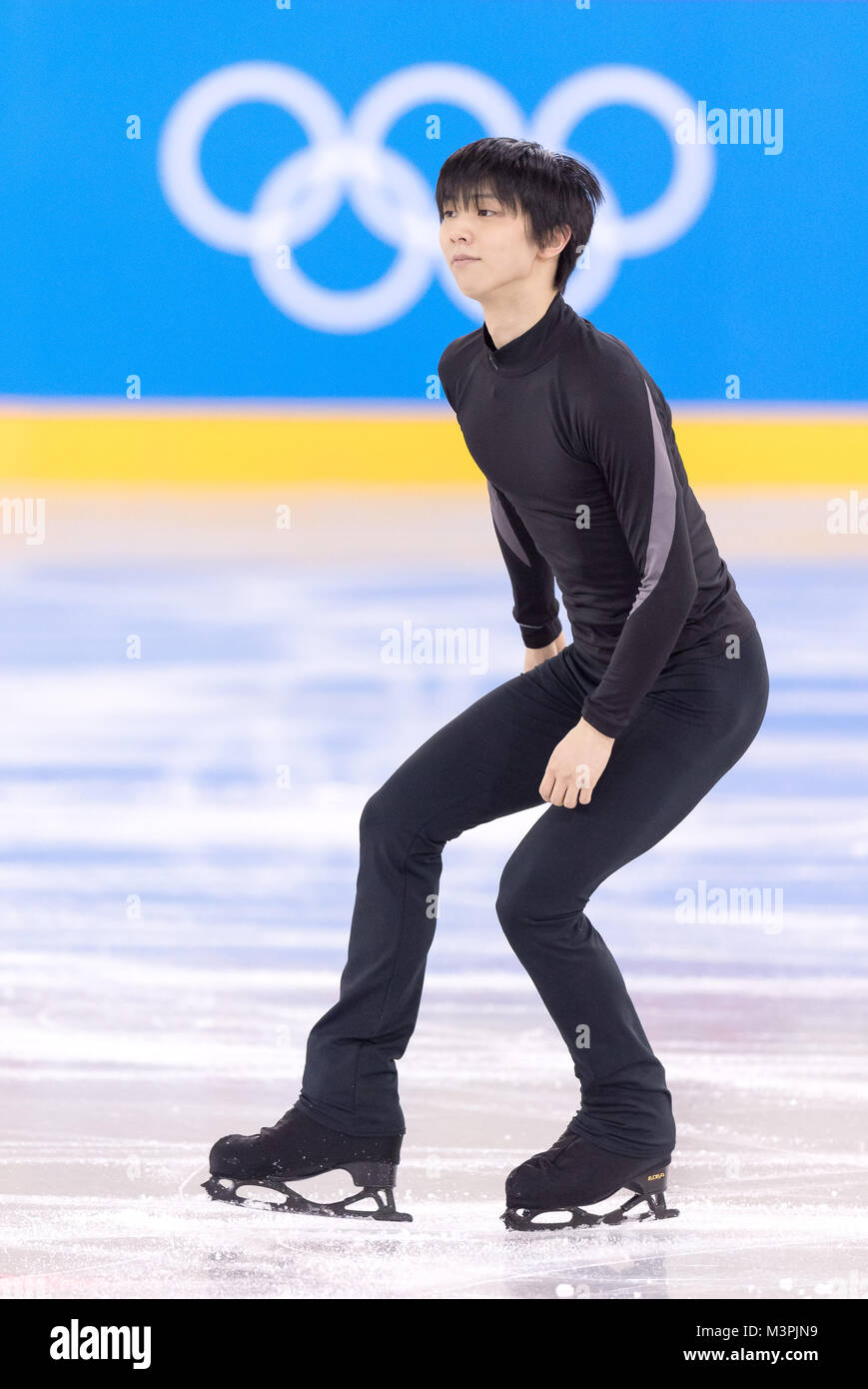 Gangneung, Südkorea. 12 Feb, 2018. Yuzuru Hanyu von Japan Ausbildung an der Gangneung Ice Arena in Tainan, Südkorea, 12. Februar 2018. Credit: Peter Kneffel/dpa/Alamy leben Nachrichten Stockfoto