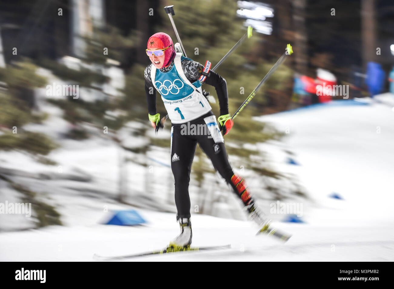 Pyeongchang, Südkorea. Februar 12, 2018: Laura Dahlmeier von Deutschland bei Frauen 10 km Verfolgung, Biathlon konkurrieren, bei Olympics bei Alpensia Biathlon Stadion, Ulrik PedersenCSM Credit: Cal Sport Media/Alamy leben Nachrichten Stockfoto