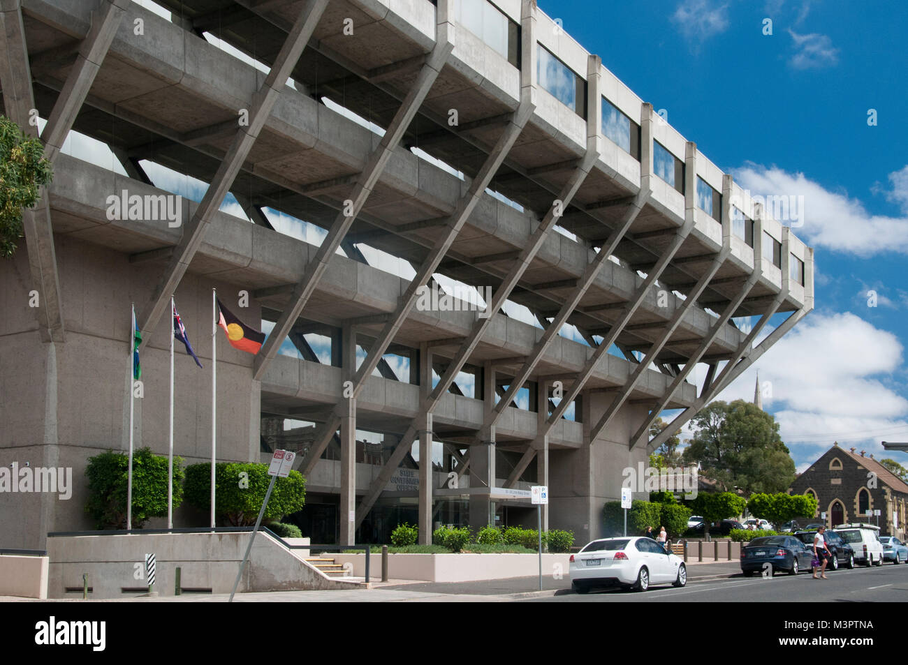 Brutalist Stil Landesregierung Büros in Geelong, Victoria, Australien, gebaut 1978-79 Stockfoto