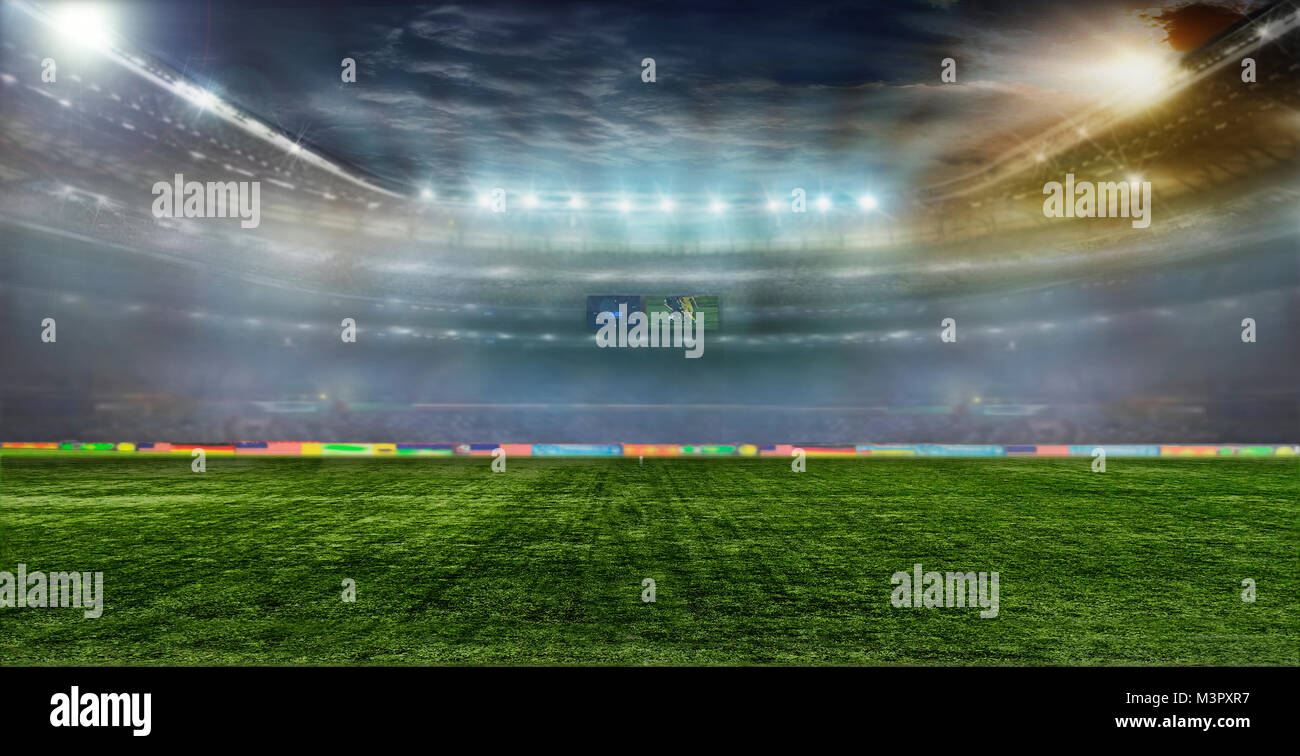 Fußball auf dem Spielfeld des Stadions mit Licht Stockfoto