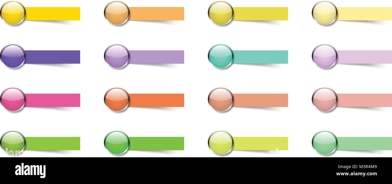 Vector Illustration Bereit-zu-Einsatz 16 bunte Glänzende Tasten mit leere Haftnotizen. Für die allgemeine Wirtschaft und Bildung Präsentation, Lesezeichen nützlich. Stock Vektor