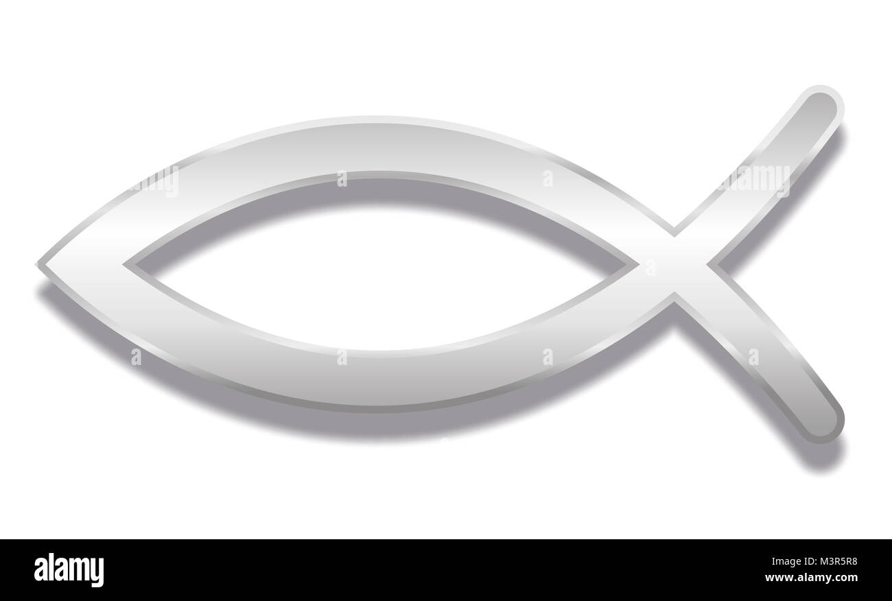 Das Christentum. Jesus Fish Symbol namens ichthus oder Ichthys. Silver style Abbildung. Stockfoto