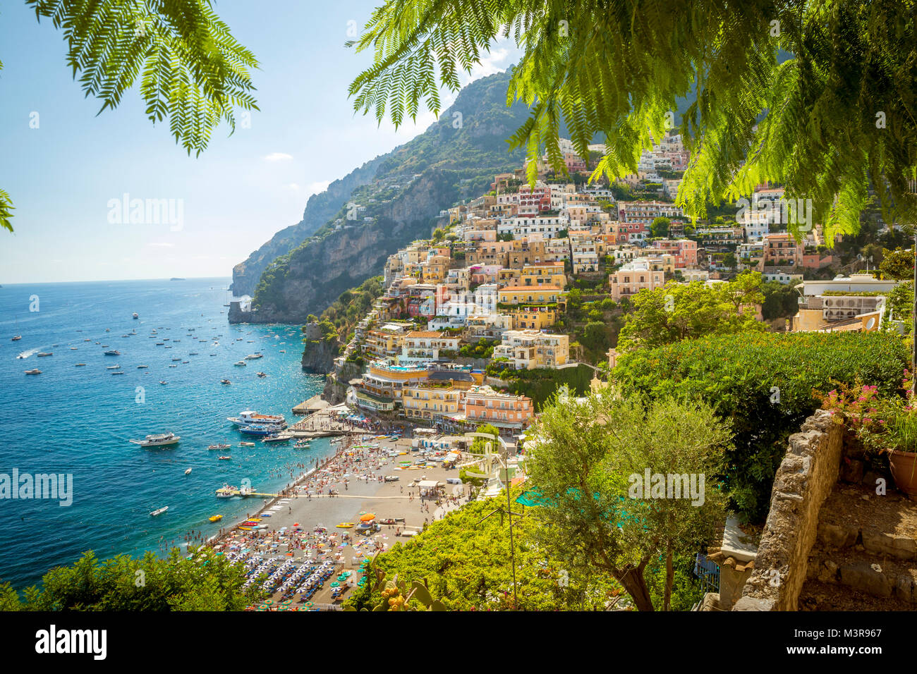 Panorama der Stadt Positano in Italien Stockfoto