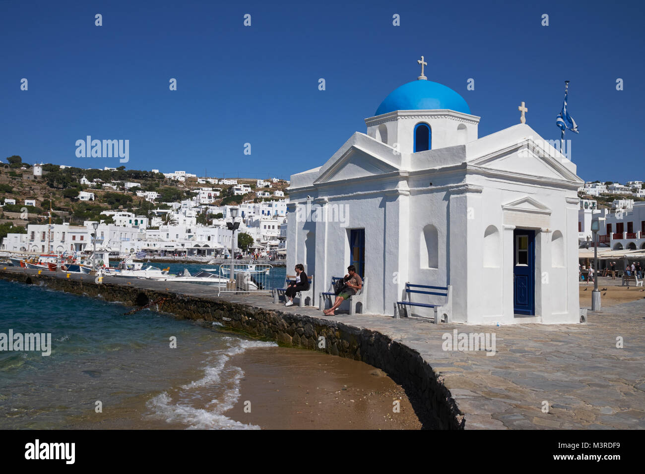 Die Kirche des Hl. Nikolaus von Marina Mykonos, Kykladen, Ägäis, Griechenland. Stockfoto
