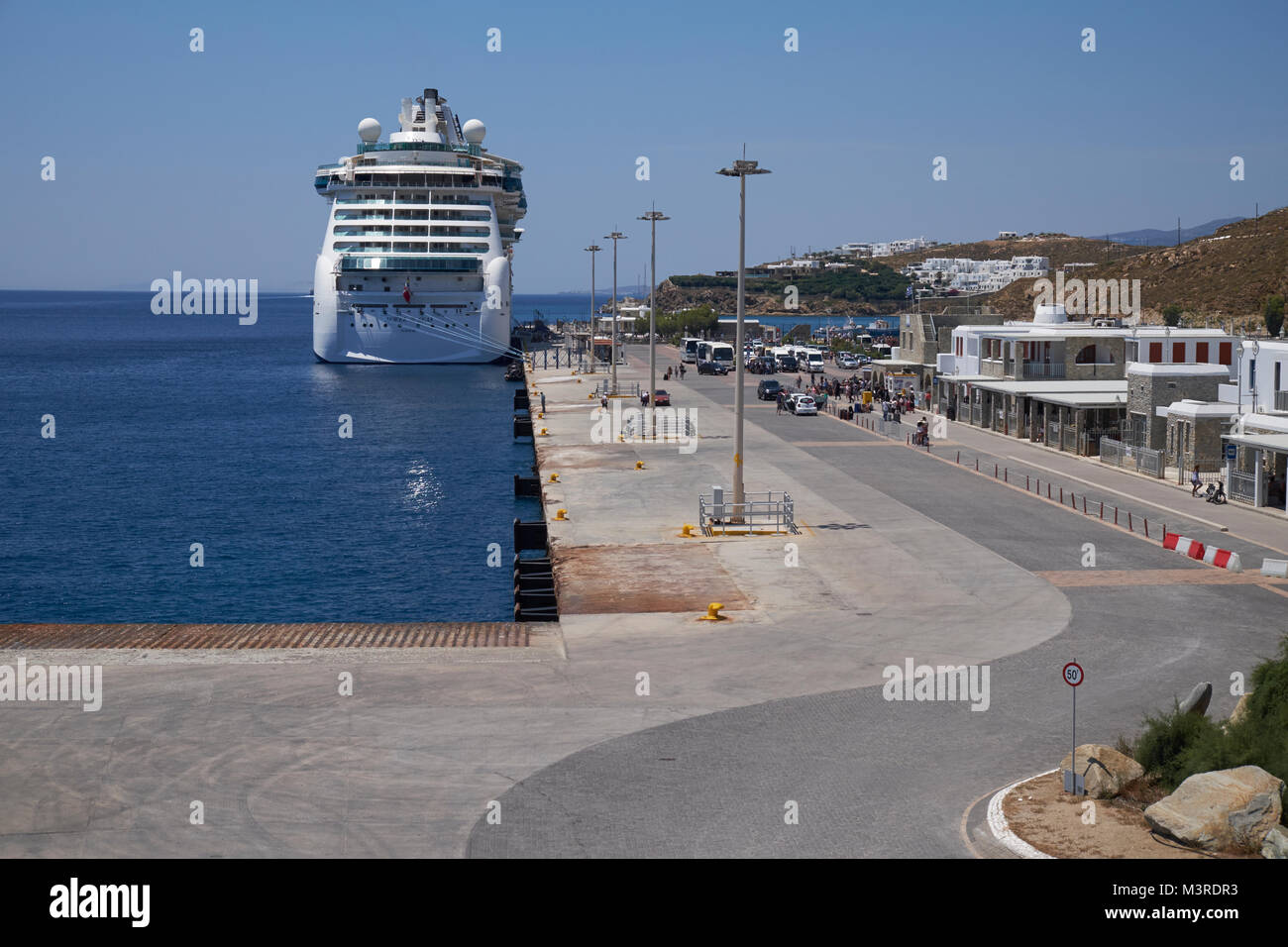 Neue Hafen, Insel Mykonos, Kykladen, Ägäis, Griechenland. Stockfoto