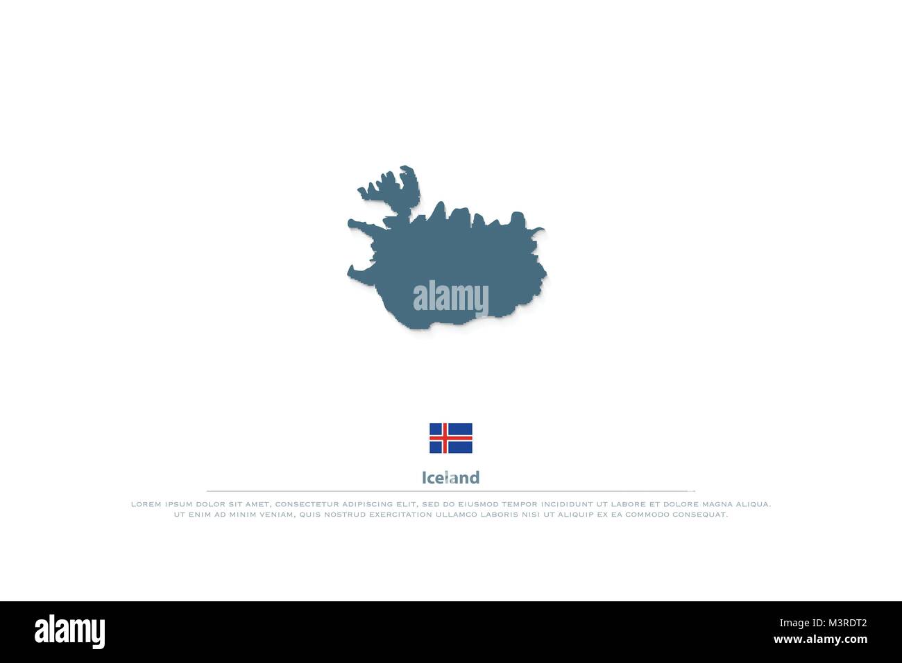 Republik Island isoliert Karte und offizielle Flagge Symbole. Vektor Island Abbildung Abzeichen. Nordic Insel Land geographische banner Vorlage. Stock Vektor