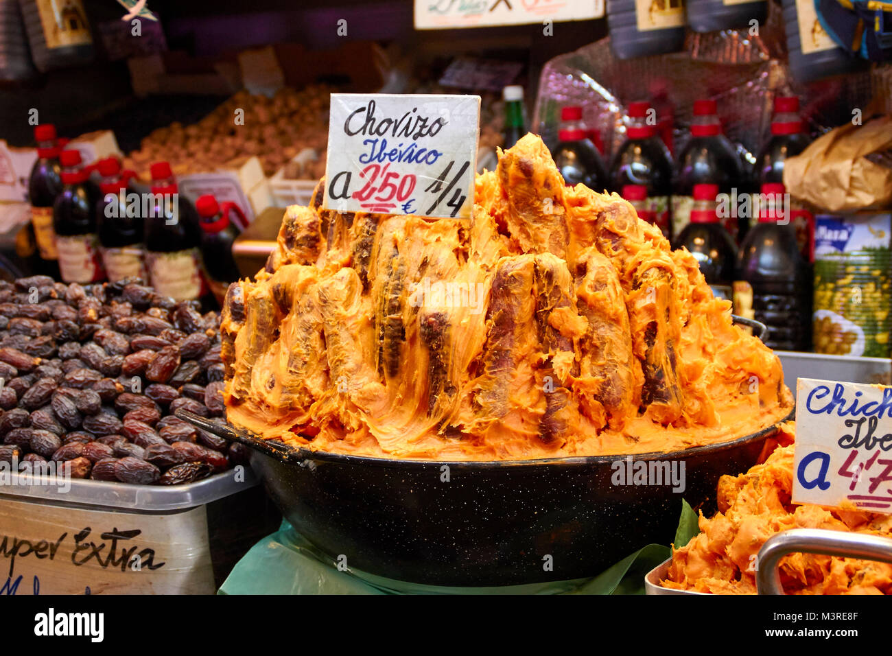 Málaga, Atarazanas Market Hall, Chorizo Iberico Stockfoto