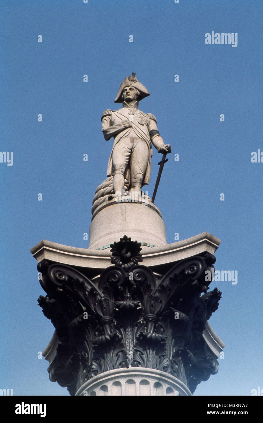 Statue von Horatio Nelson, der Trafalgar Square, London, UK Stockfoto