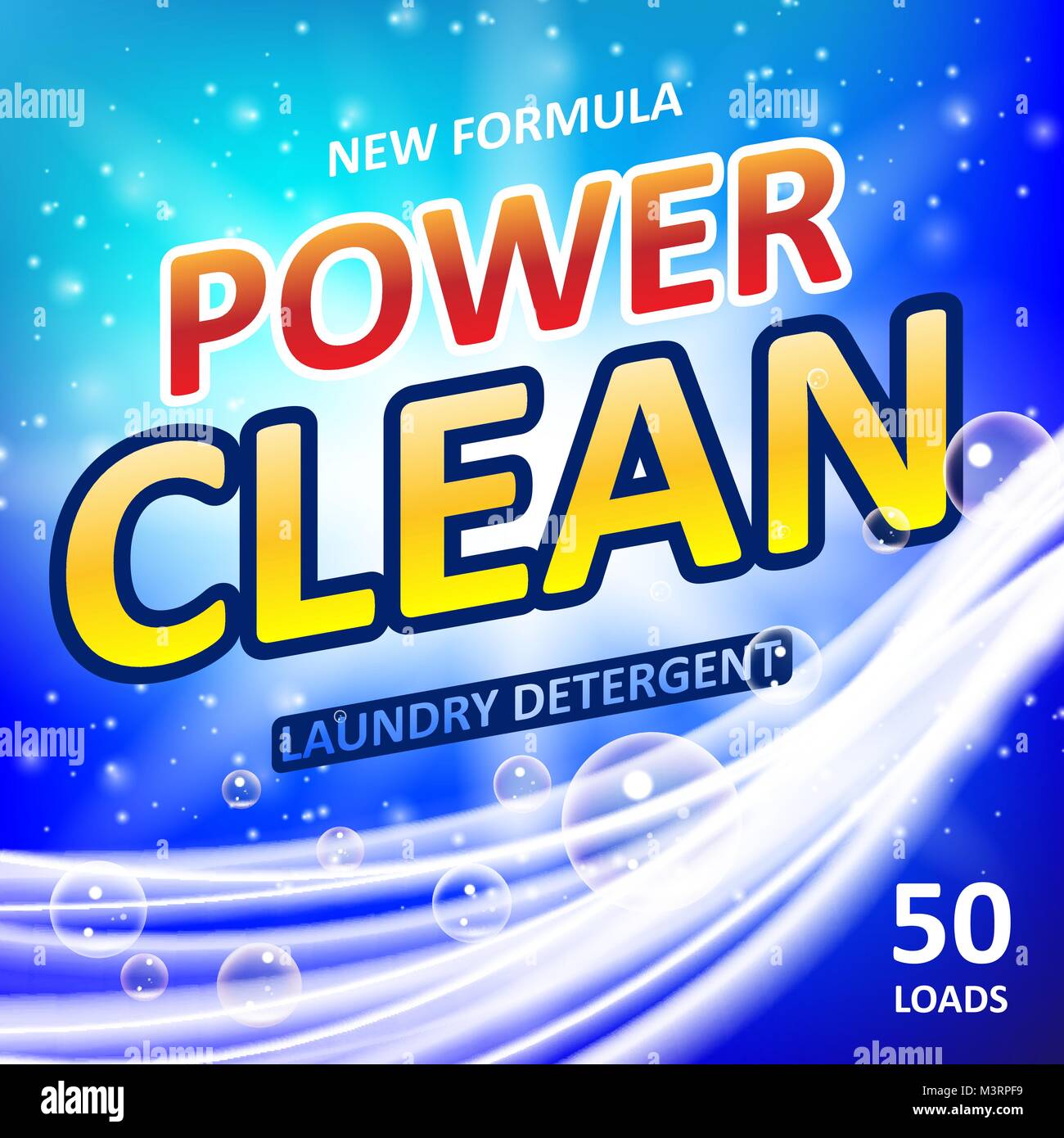 Power Clean Seife Banner Ads Design. Waschpulver oder Waschmittel Package Design. Vector Illustration Stock Vektor