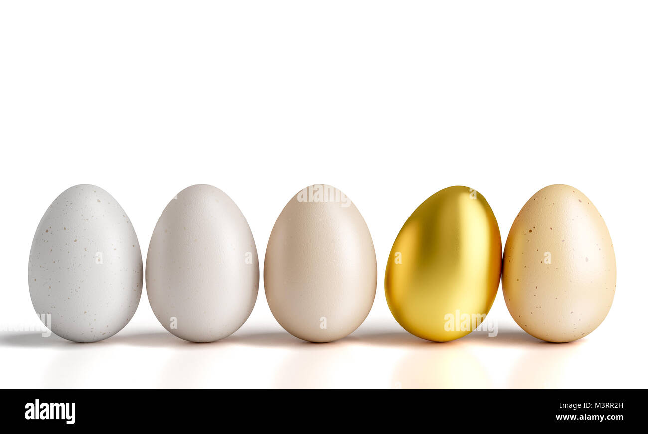Huhn Eier und goldene 3d-render Bild Stockfoto