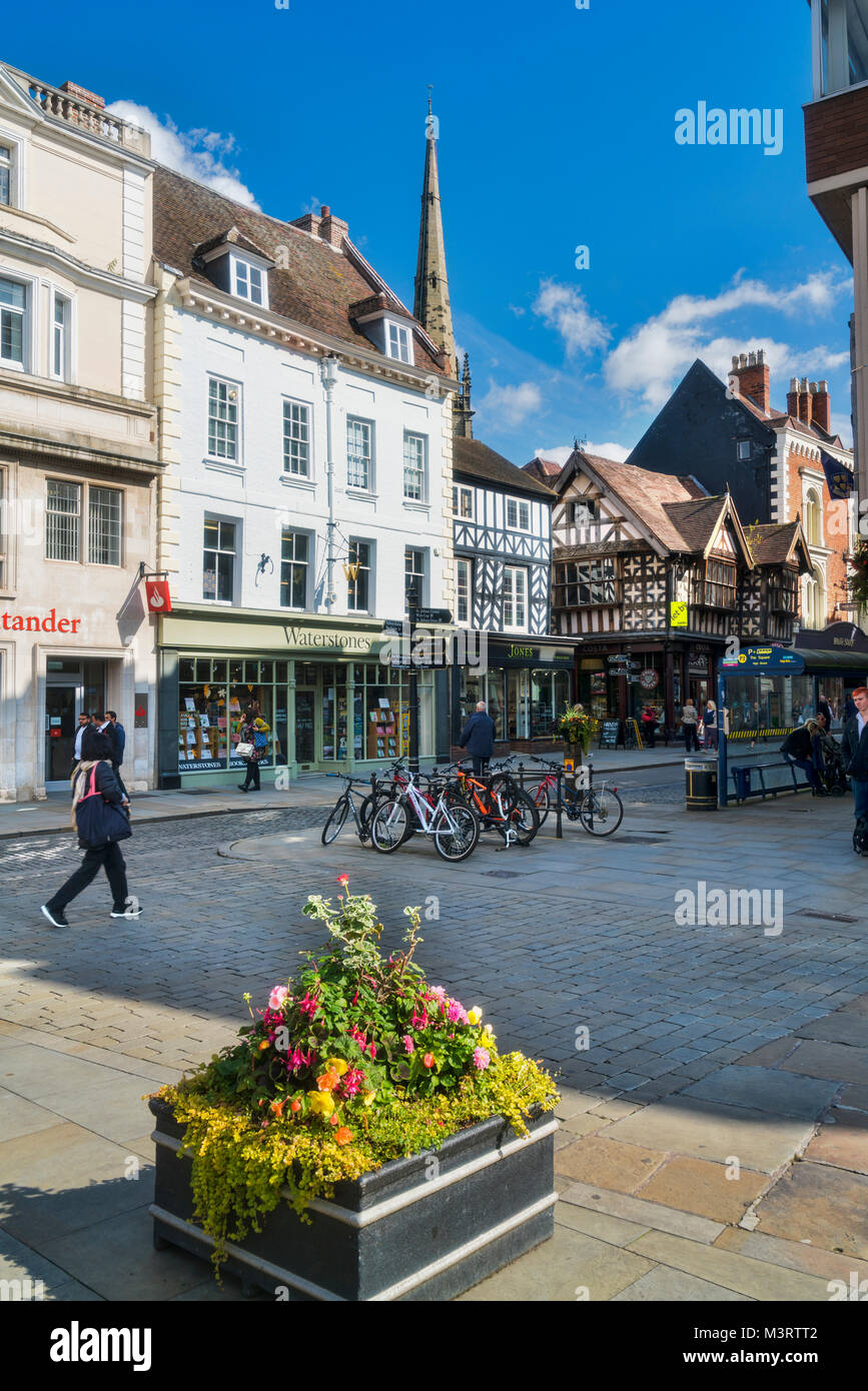 Shrewsbury Stadtzentrum, das Quadrat, Shropshire, England, Großbritannien Stockfoto