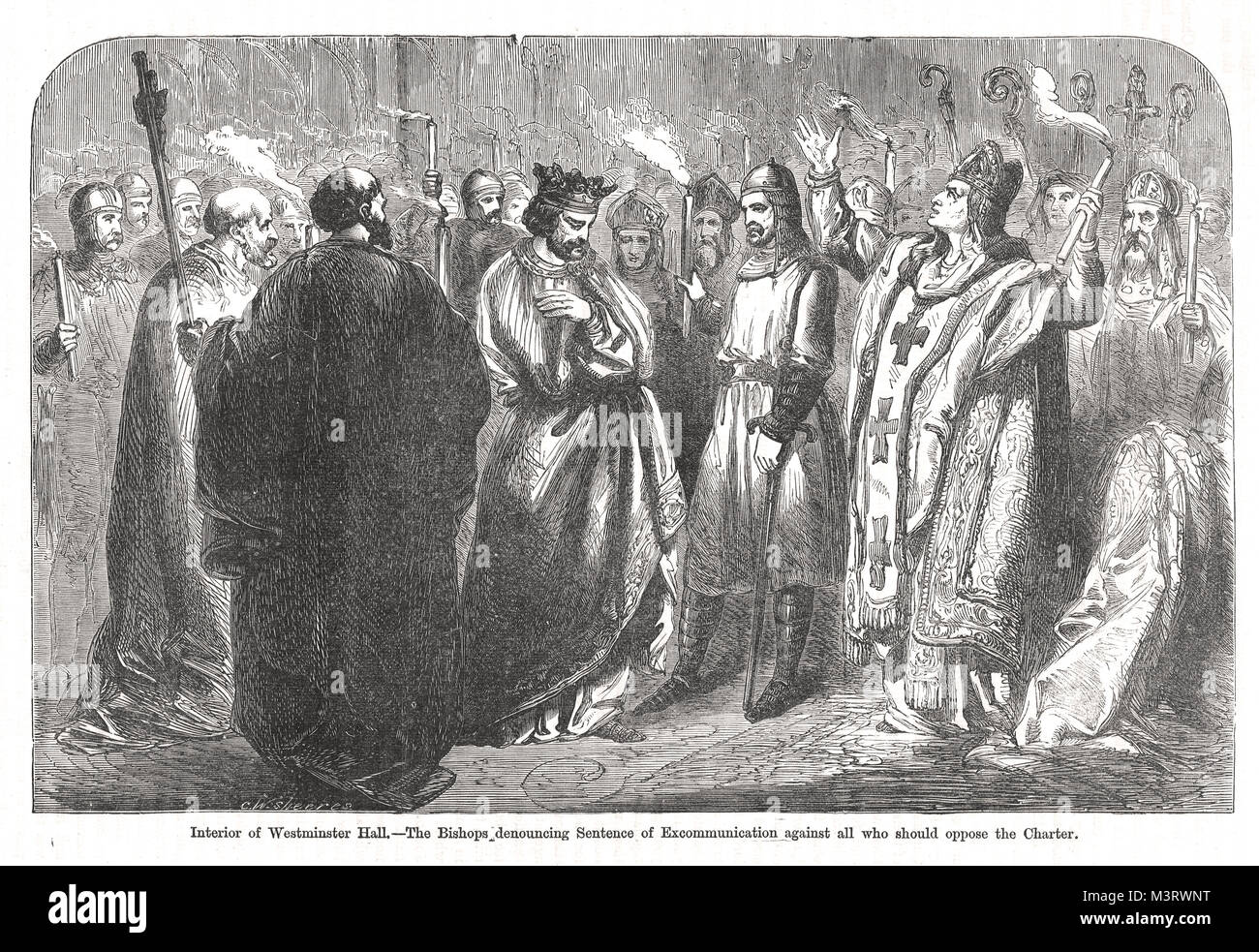Die Bischöfe in der Westminster Hall, verurteilte die päpstliche Strafe der Exkommunikation, zwang Heinrich III. Der große Charta von 1225 zu bekräftigen, im Austausch für die Besteuerung in 1253 Stockfoto