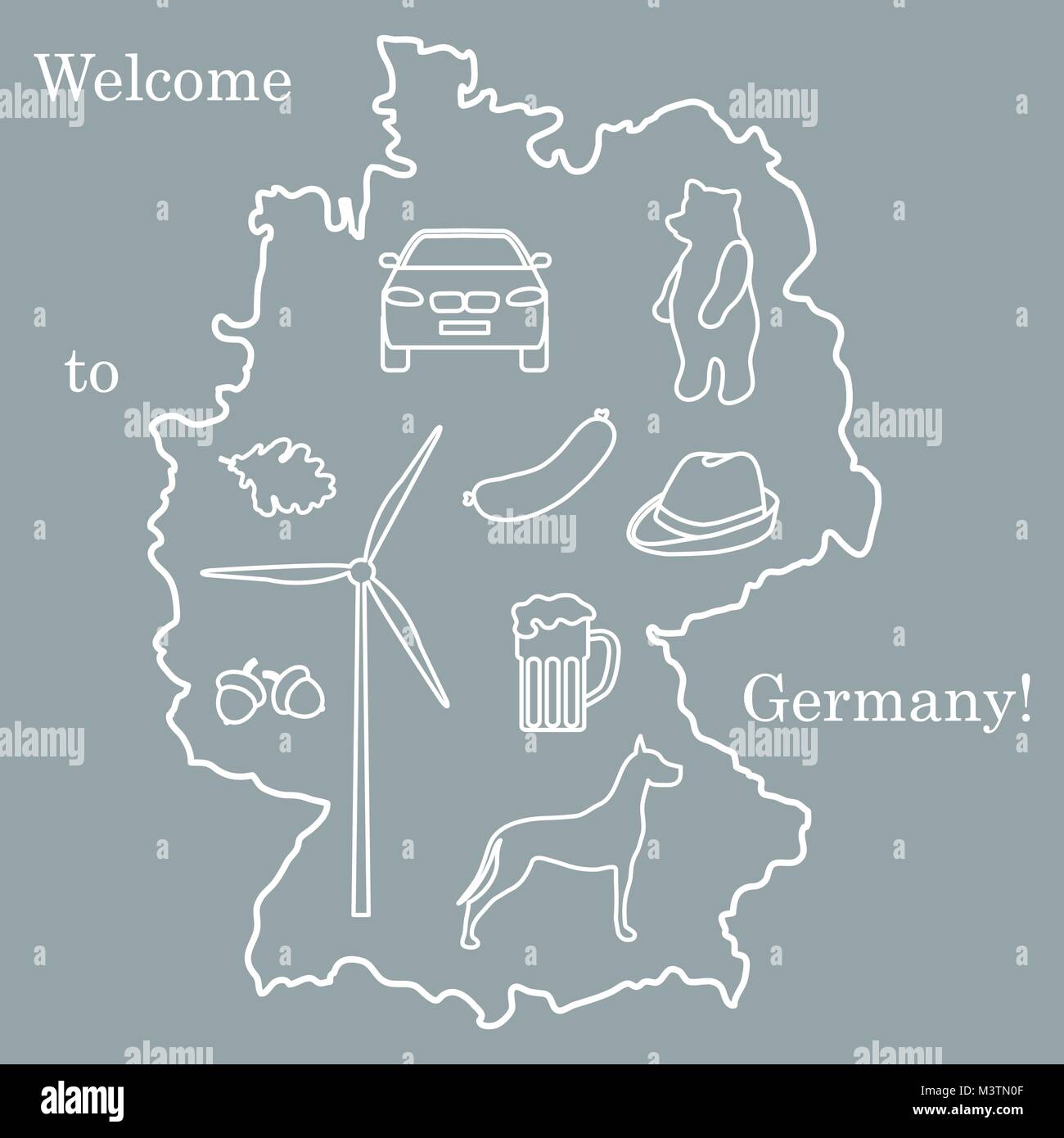Vector Illustration mit verschiedenen Symbolen in Deutschland. Reisen und Freizeit. Design für Banner, Poster oder Drucken. Stock Vektor