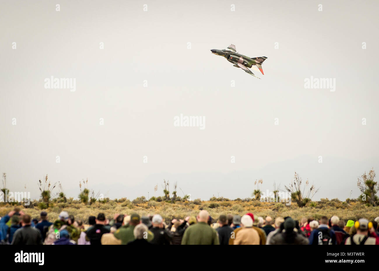 Eine McDonnell Douglas QF-4 Phantom II der 82nd Aerial Target Squadron Loslösung 1 Steaks über die volksmenge zusammen die endgültige militärische Flug der storied Flugzeuge Zeugnis Holloman AFB, N.M., Dez. 21, 2016. Die F-4 Phantom II der US Air Force bestand im Jahr 1963 und war die erste multi-rolle Flugzeug der USAF in den 60er und 70er Jahren. Die F-4 flog Bombenangriffe, Combat Air Patrol, fighter Escort, Aufklärung und die berühmten Wild Weasel Flugabwehrrakete Unterdrückung Missionen. Die letzte Variante der Phantom II war die QF-4 unmanned aerial Targets, die von der 82nd bei H geflogen Stockfoto