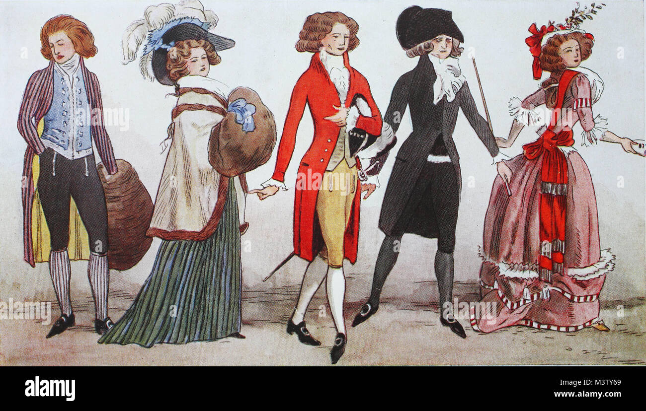 Mode, Kleidung in Frankreich, Kostüm Bilder vom Winter 1788-1789, digitale Verbesserte Reproduktion aus einem Original aus dem Jahr 1900 Stockfoto