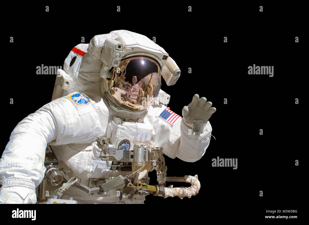 Nahaufnahme eines Astronauten auf schwarzem Hintergrund isolierten Elemente dieses Bild sind von der NASA zur Verfügung gestellt Stockfoto