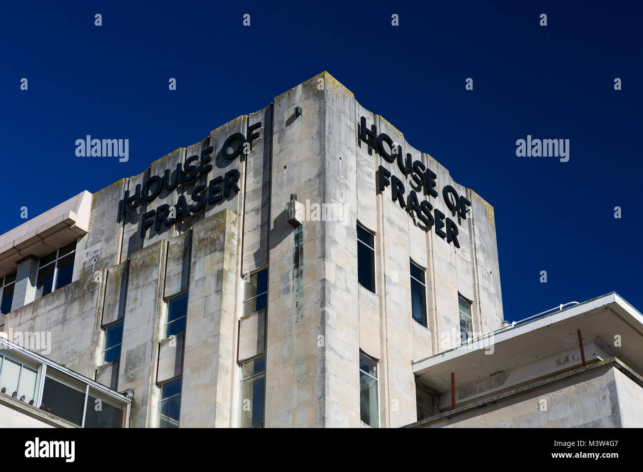 Die House of Fraser Logo über eine ihrer Filialen in Plymouth, Devon. Stockfoto